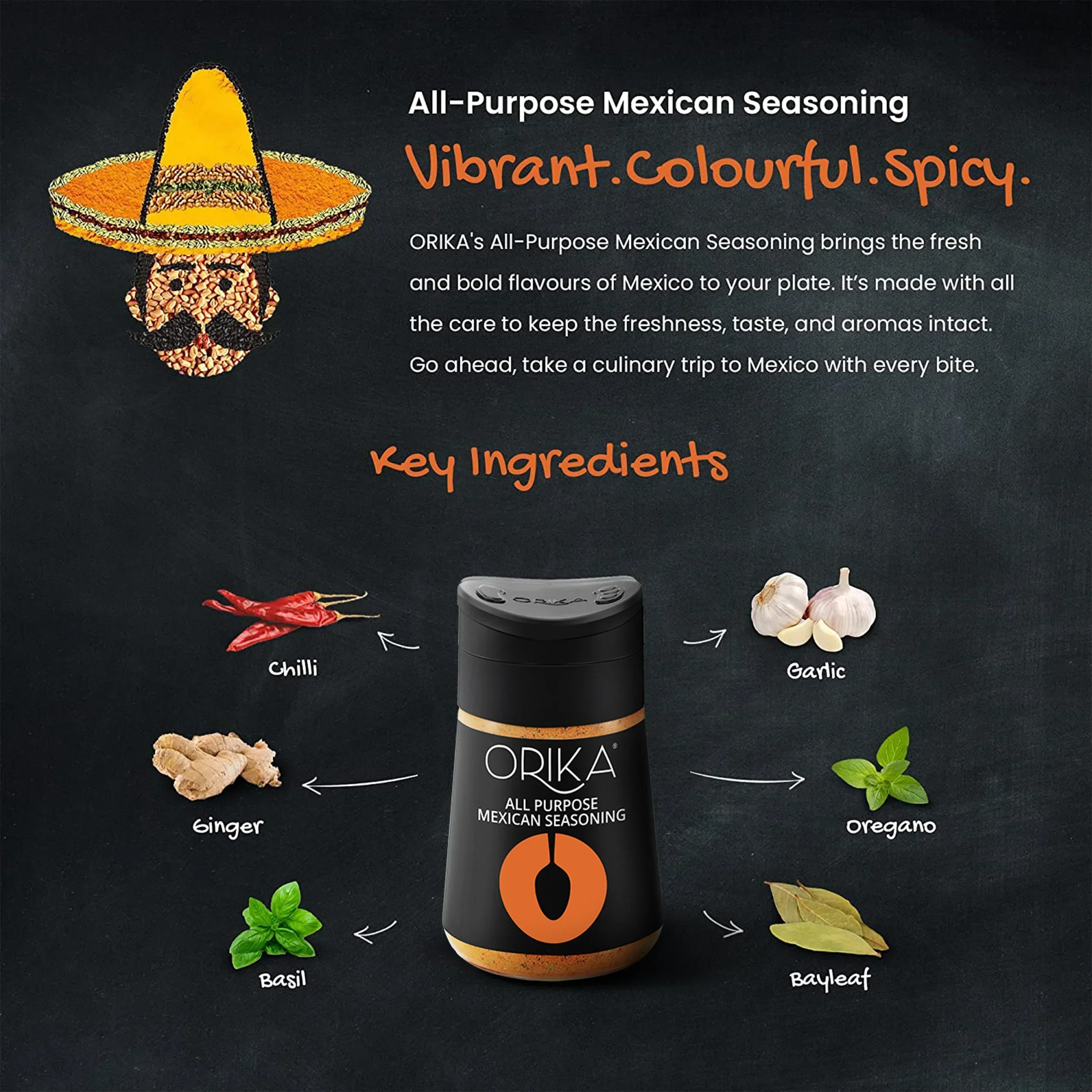 Orika Table Sprinkler Combo, (Italian Seasoning (75g), Red chili flakes (50g), All-purpose Mexican seasoning (80g), Malabar Black Pepper (80g), Old Dilli Chat Masala (90g)) - Image 9